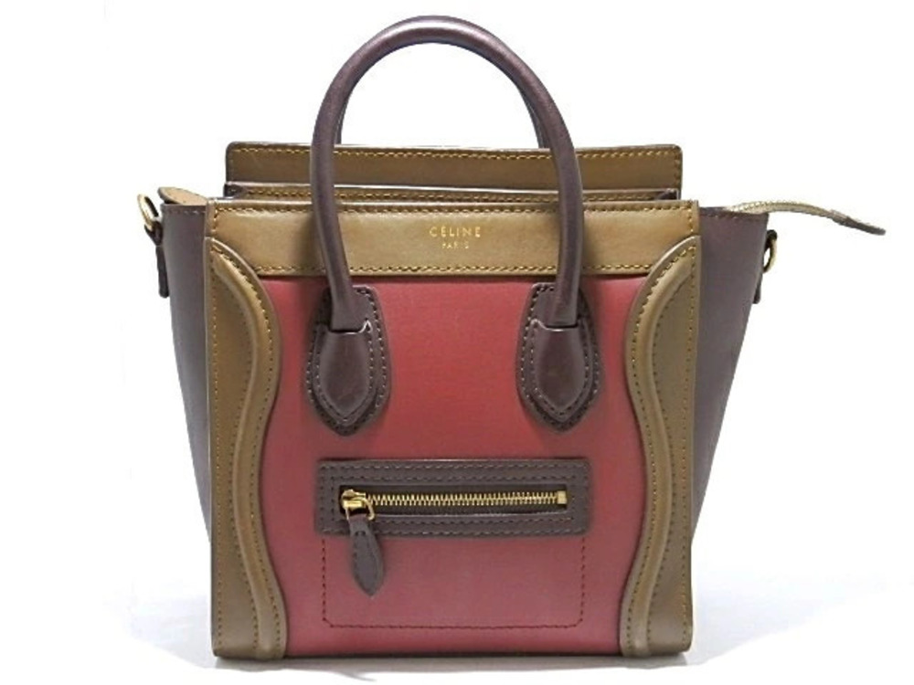 Celine Luggage Tote Shopper Handbag Calfskin Dark Brown Red